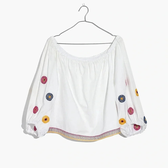 Madewell Embroidered Off-the-Shoulder White Top Floral Boho Crop Relaxed Fit - Picture 4 of 11